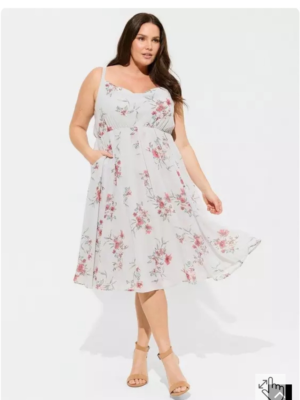 Floral Fit-and-Flare Midi Dress in Light Blue and Pink